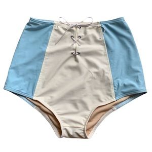 ❌ SOLD ❌ High Pants with Lace-up Front detail - Blue and Cream